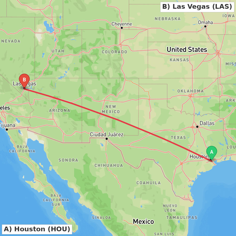 Flight route map from Houston to Las Vegas