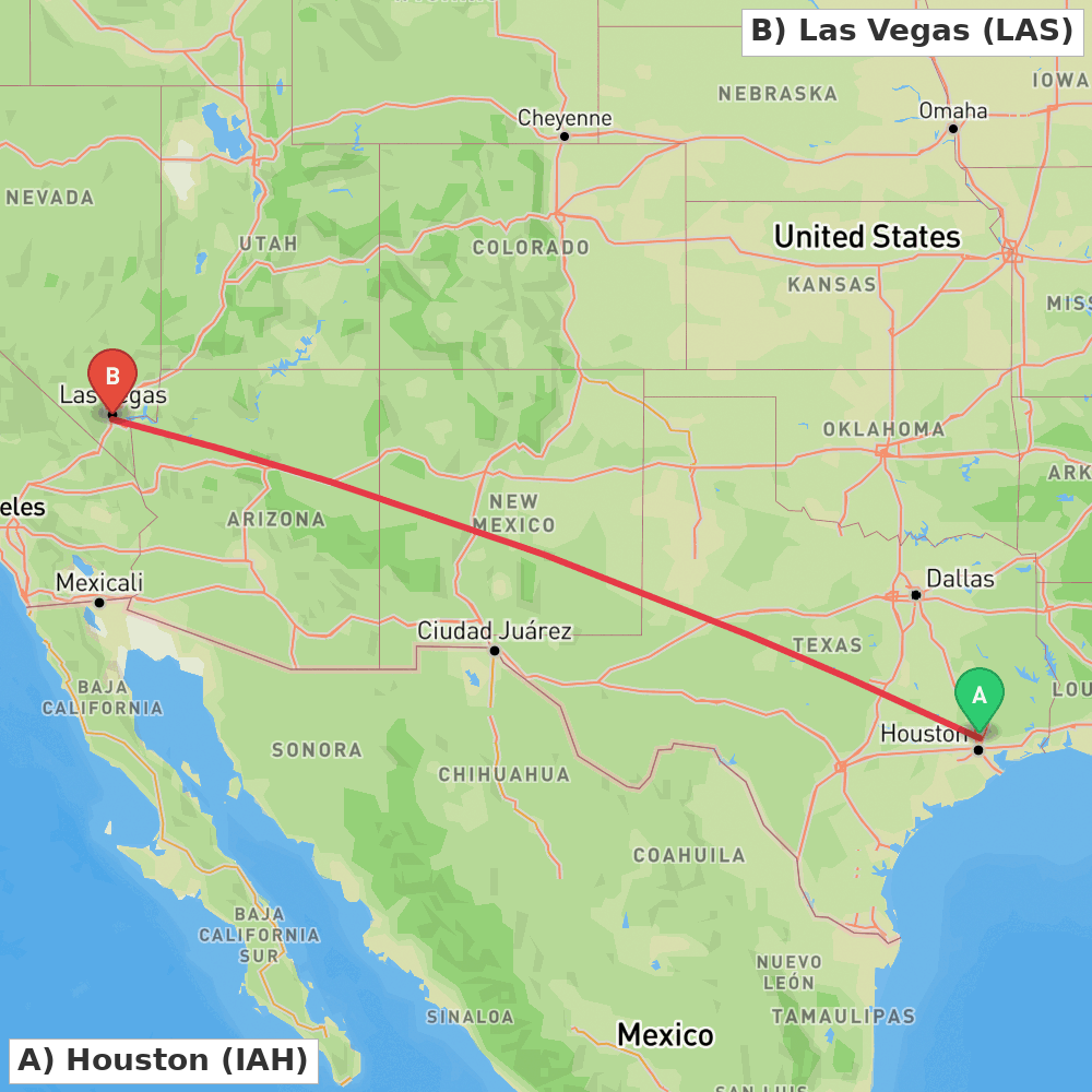 Flight route map from Houston to Las Vegas