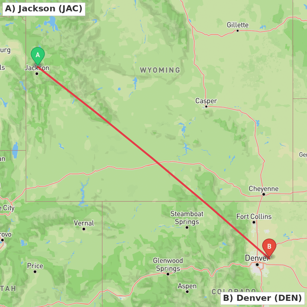 Flight route map from Jackson to Denver