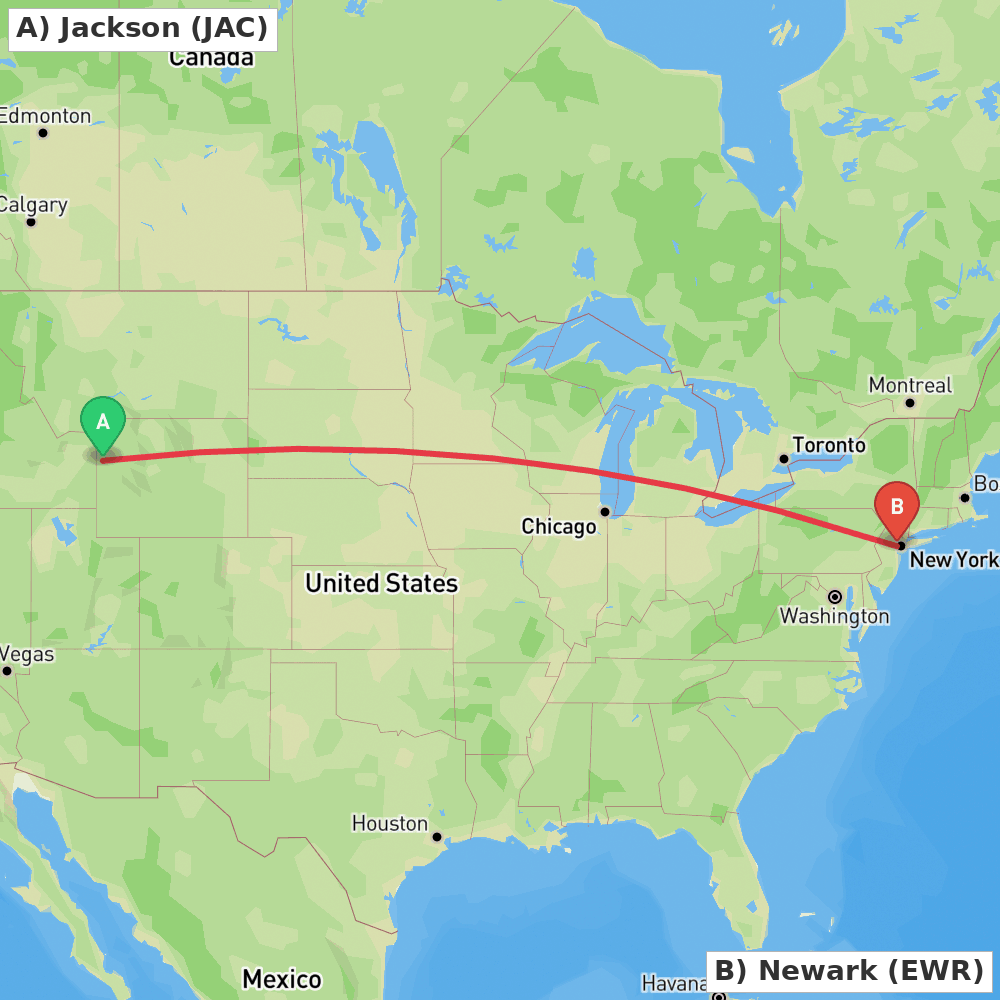 Flight route map from Jackson to Newark