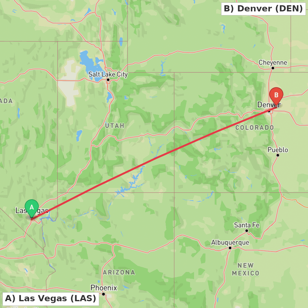 Flight route map from Las Vegas to Denver