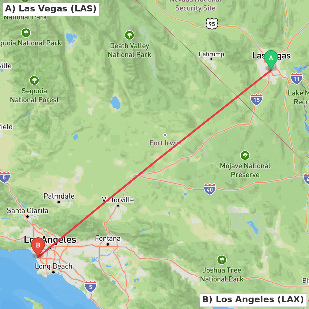 Flight route map from Las Vegas to Los Angeles