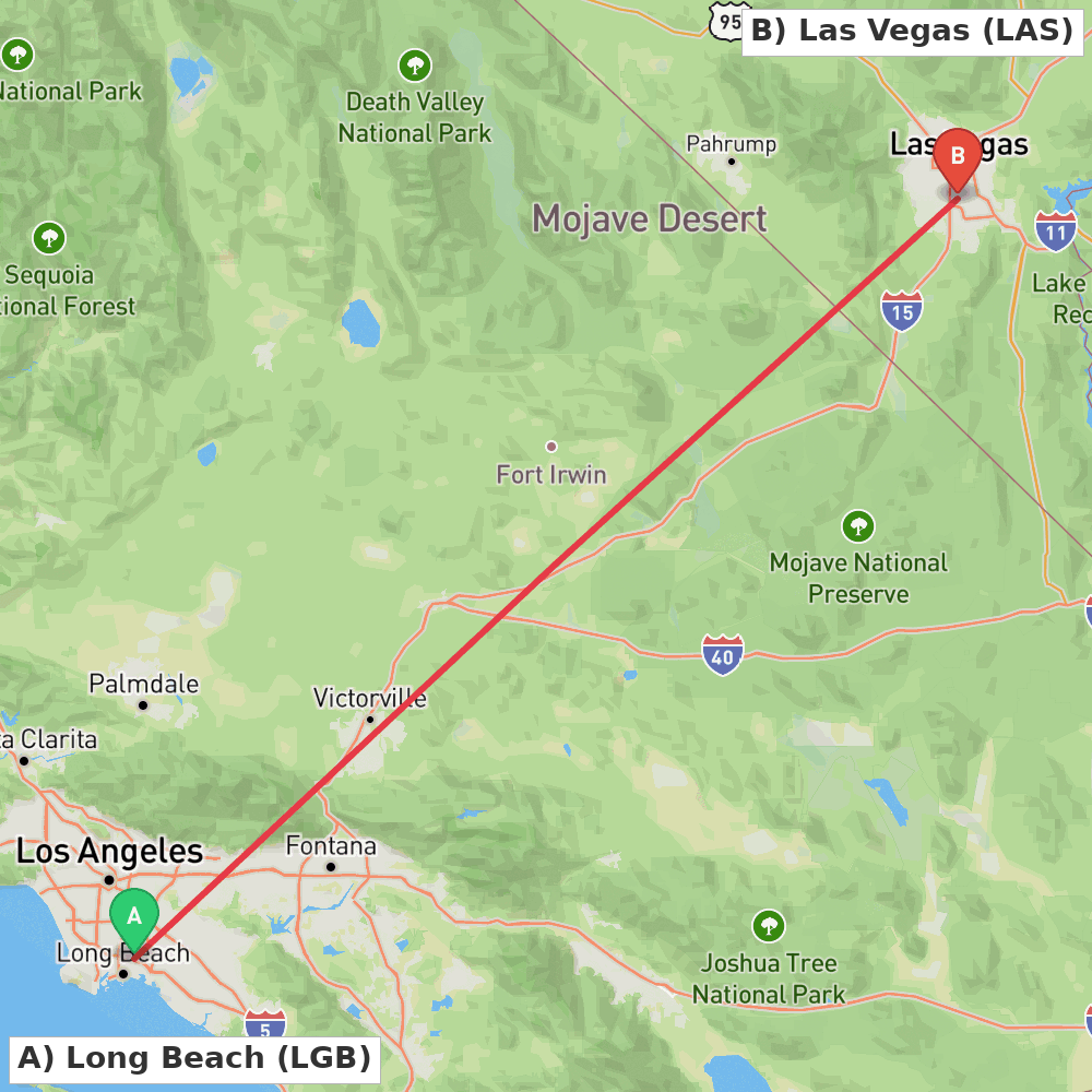 Flight route map from Long Beach to Las Vegas