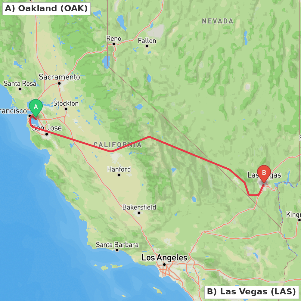 Flight route map from Oakland to Las Vegas