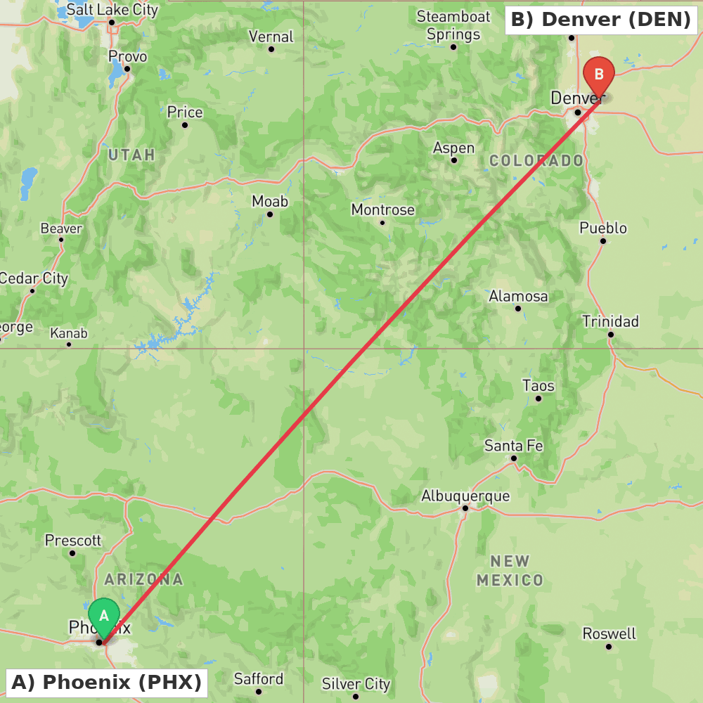 Flight route map from Phoenix to Denver
