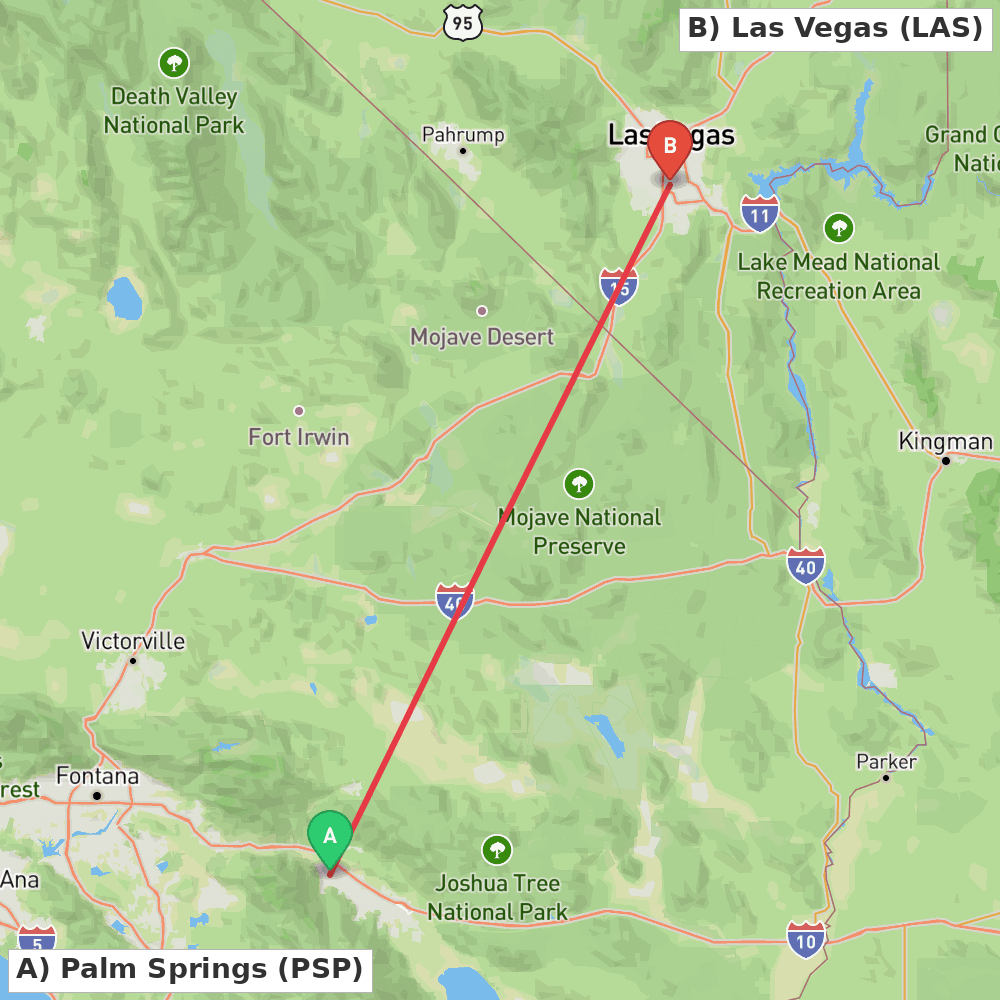 Flight route map from Palm Springs to Las Vegas