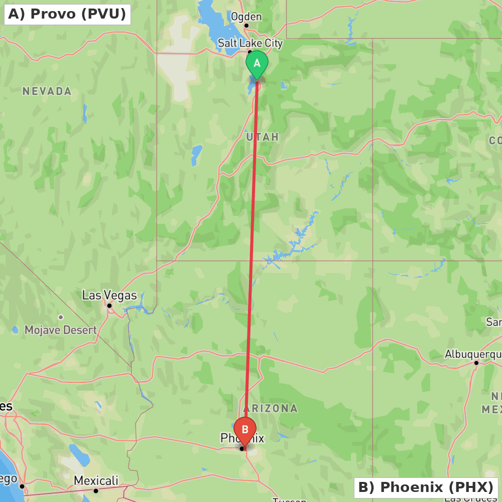 Flight route map from Provo to Phoenix