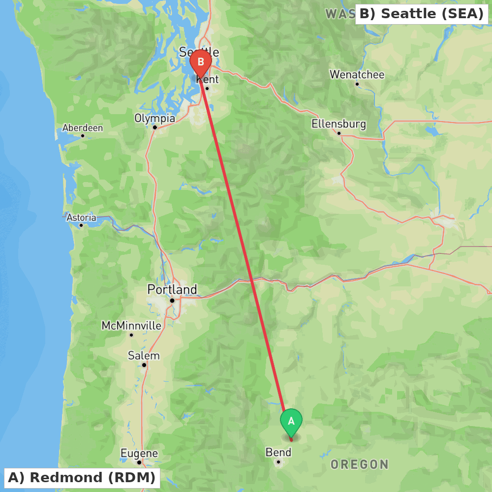 Flight route map from Redmond to Seattle