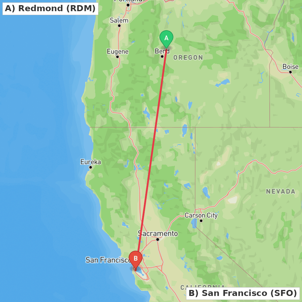 Flight route map from Redmond to San Francisco