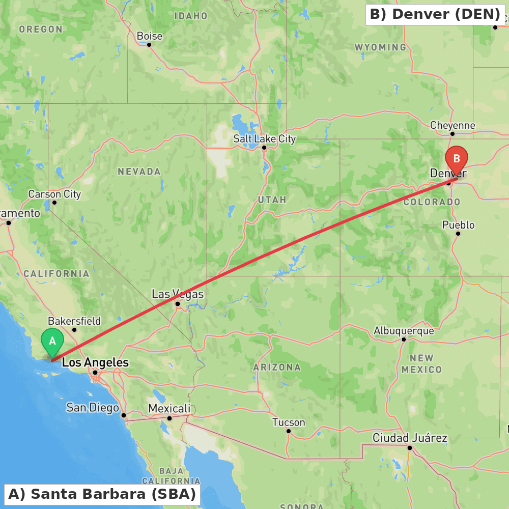 Flight route map from Santa Barbara to Denver