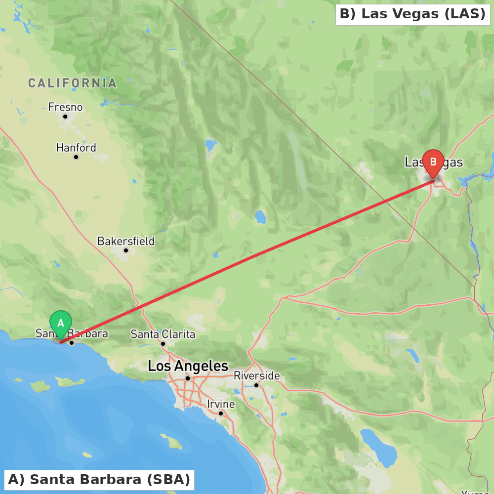 Flight route map from Santa Barbara to Las Vegas