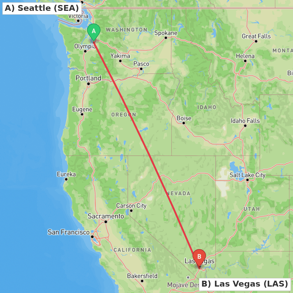 Flight route map from Seattle to Las Vegas