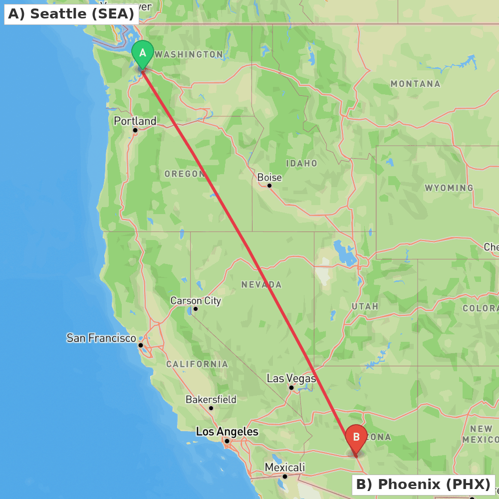 Flight route map from Seattle to Phoenix