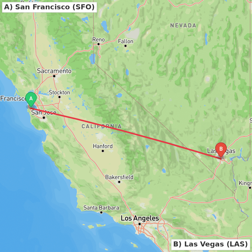 Flight route map from San Francisco to Las Vegas