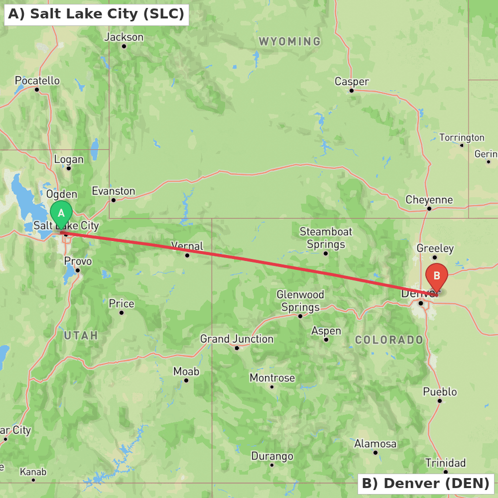Flight route map from Salt Lake City to Denver