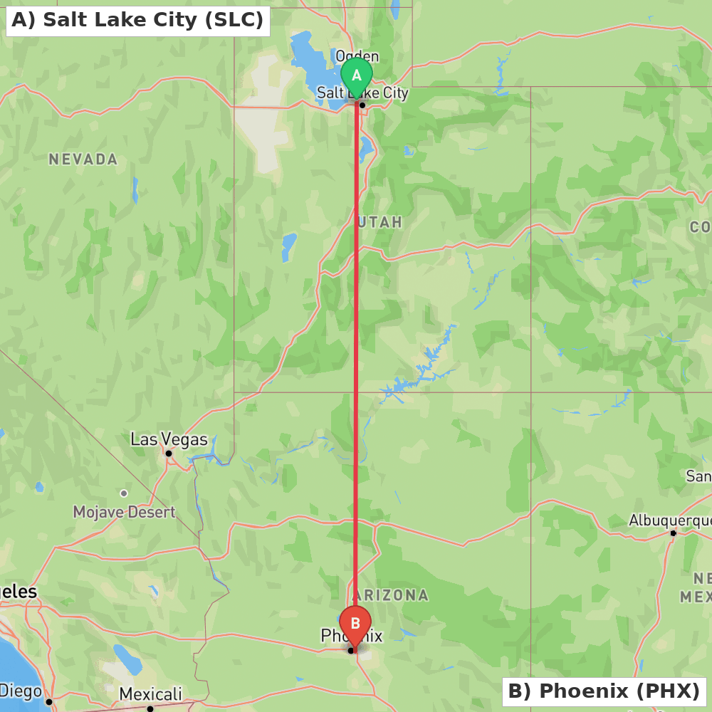 Flight route map from Salt Lake City to Phoenix