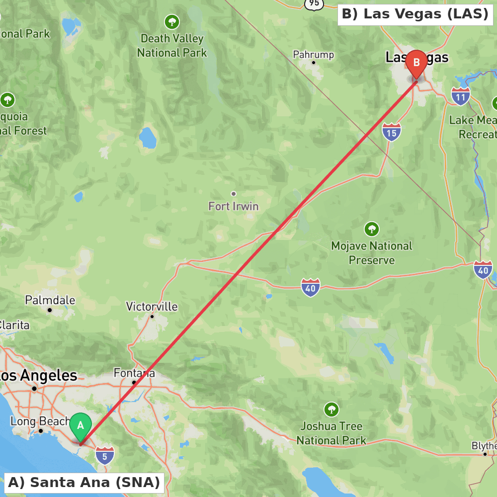 Flight route map from Santa Ana to Las Vegas
