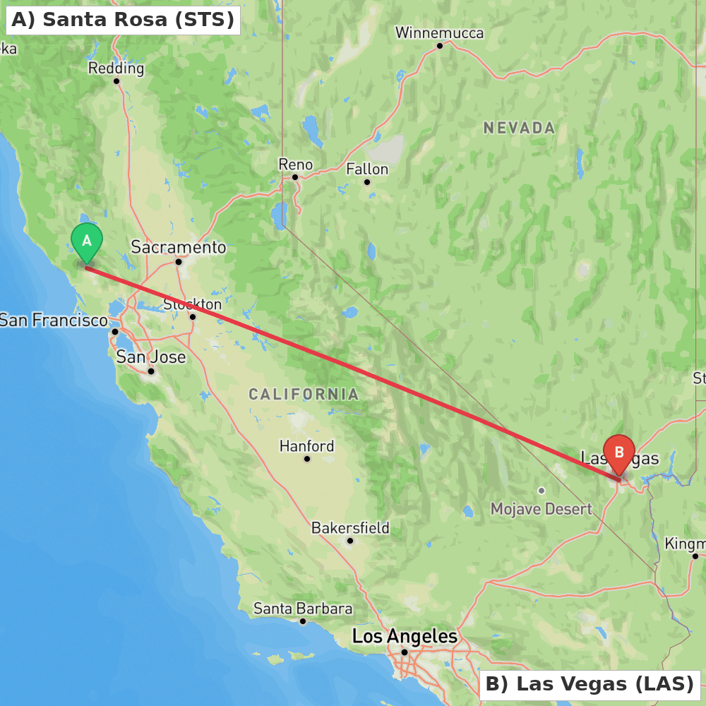 Flight route map from Santa Rosa to Las Vegas
