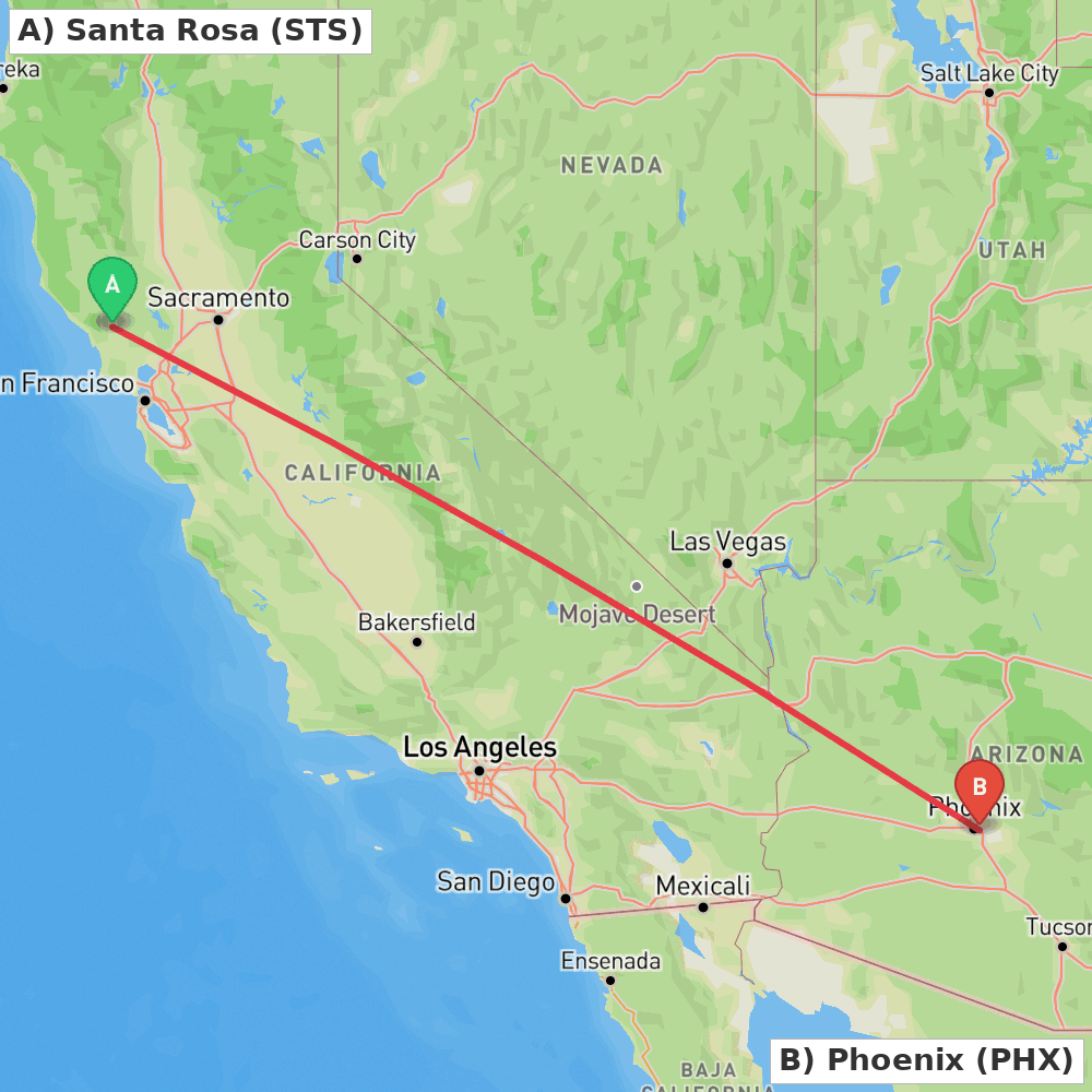 Flight route map from Santa Rosa to Phoenix