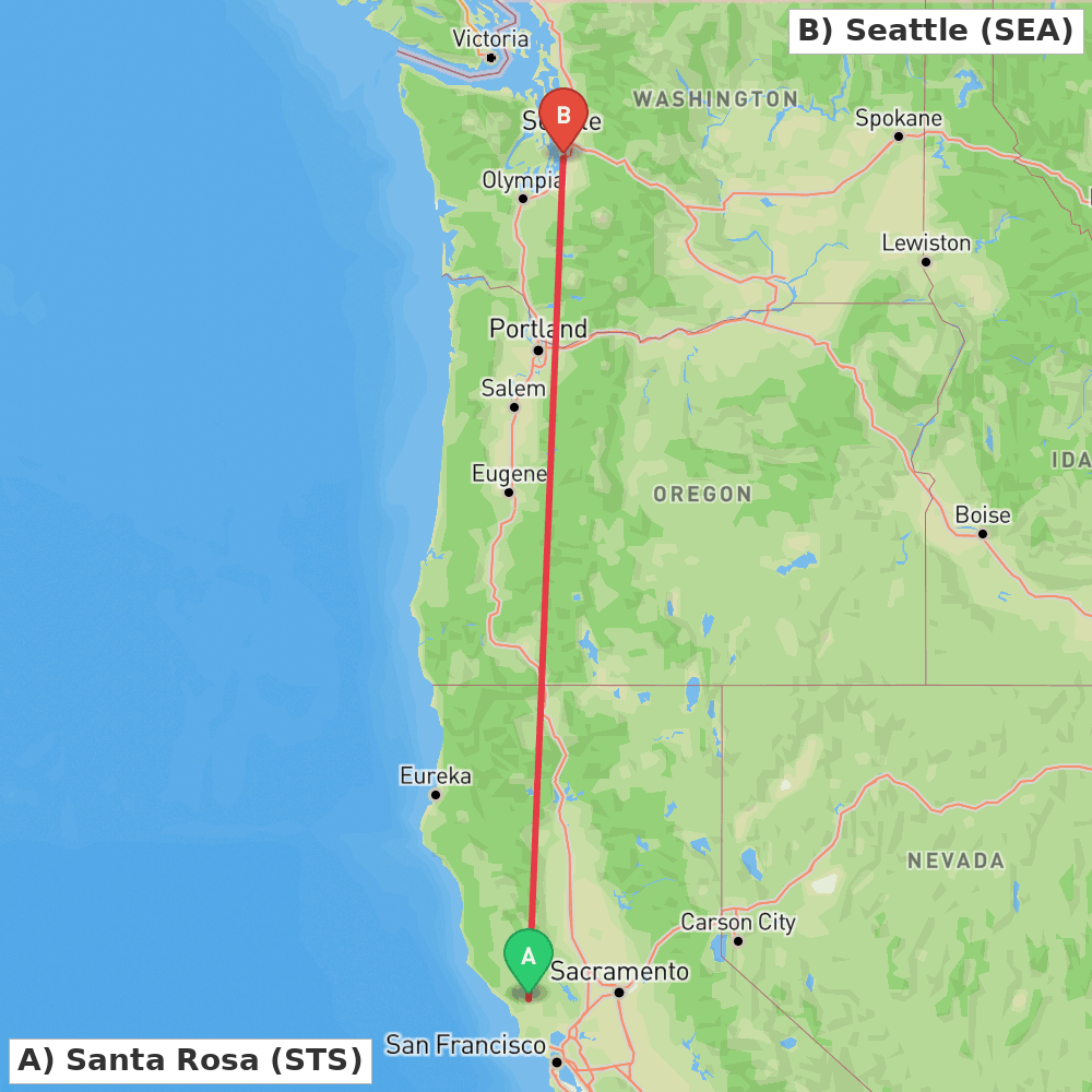Flight route map from Santa Rosa to Seattle