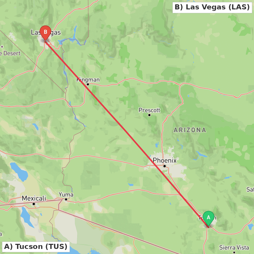 Flight route map from Tucson to Las Vegas