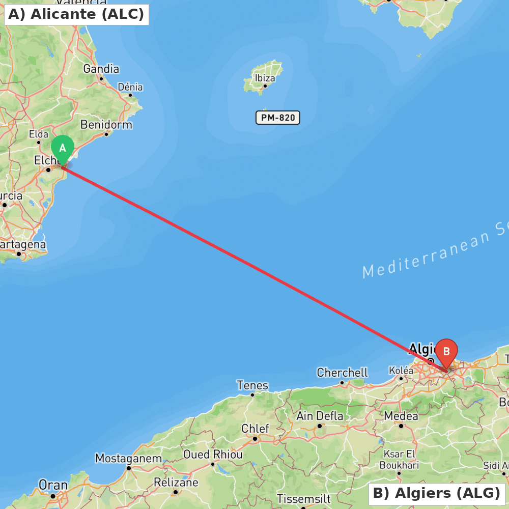 Flight route map from Alicante to Algiers