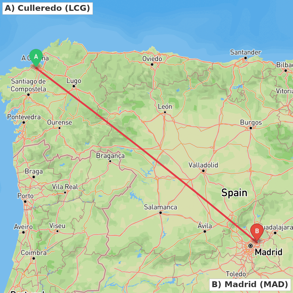 Flight route map from Culleredo to Madrid