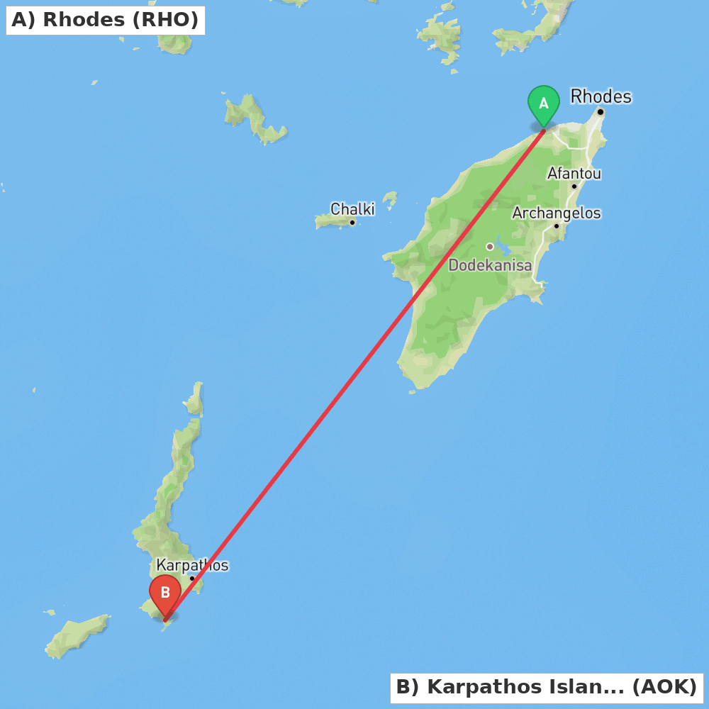 Flight route map from Rhodes to Karpathos Island
