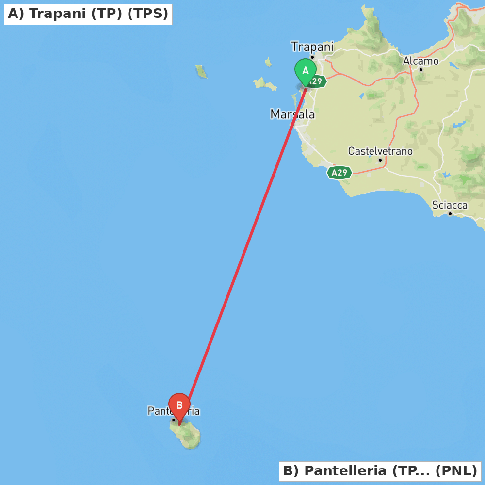 Flight route map from Trapani (TP) to Pantelleria (TP)
