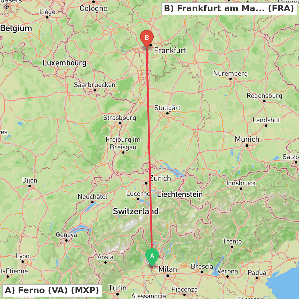 Flight route map from Ferno (VA) to Frankfurt am Main