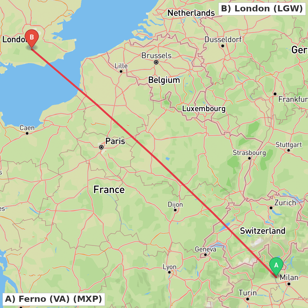 Flight route map from Ferno (VA) to London
