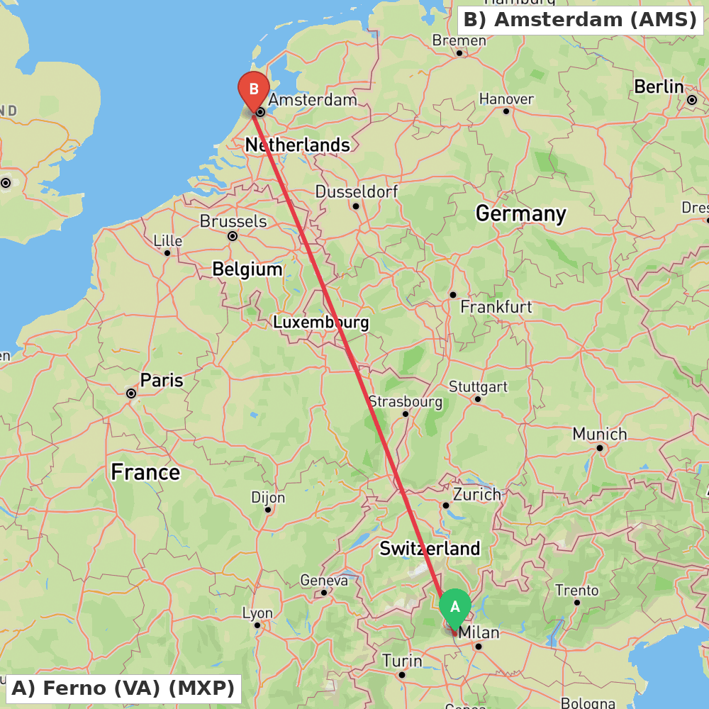 Flight route map from Ferno (VA) to Amsterdam