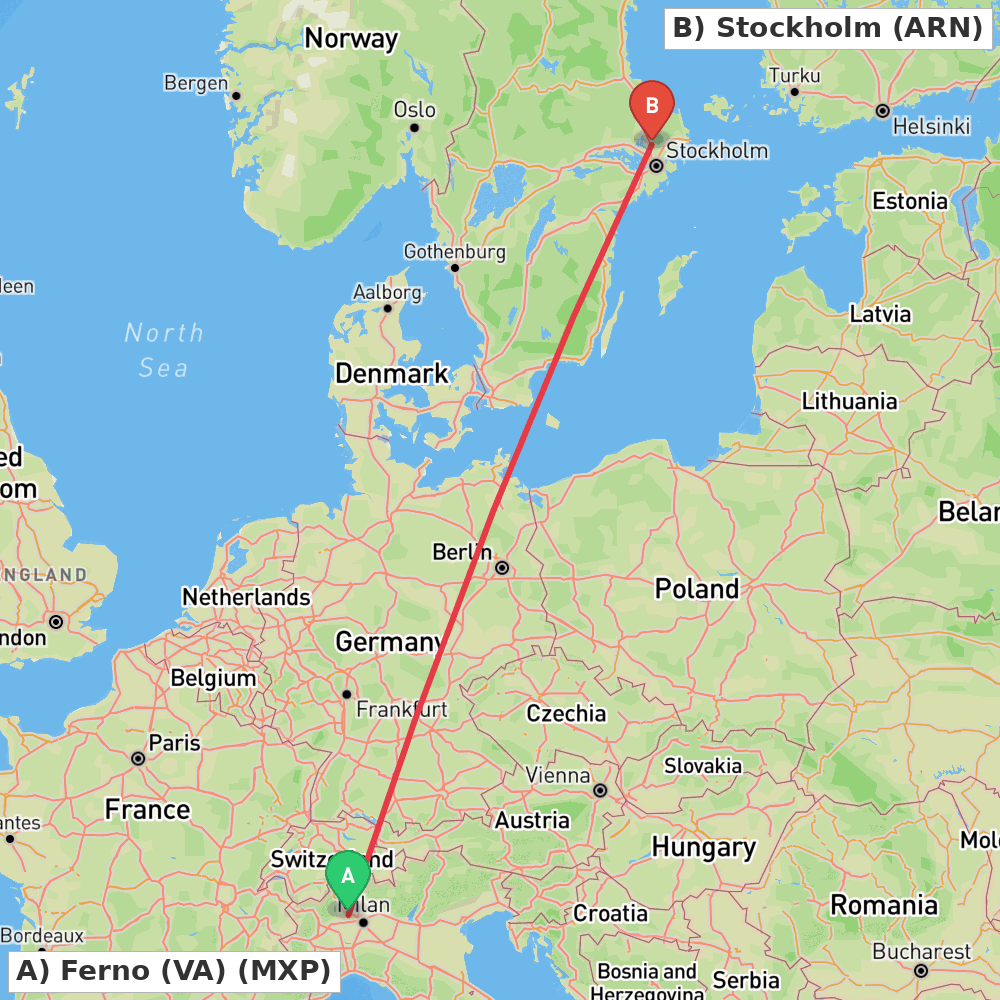 Flight route map from Ferno (VA) to Stockholm