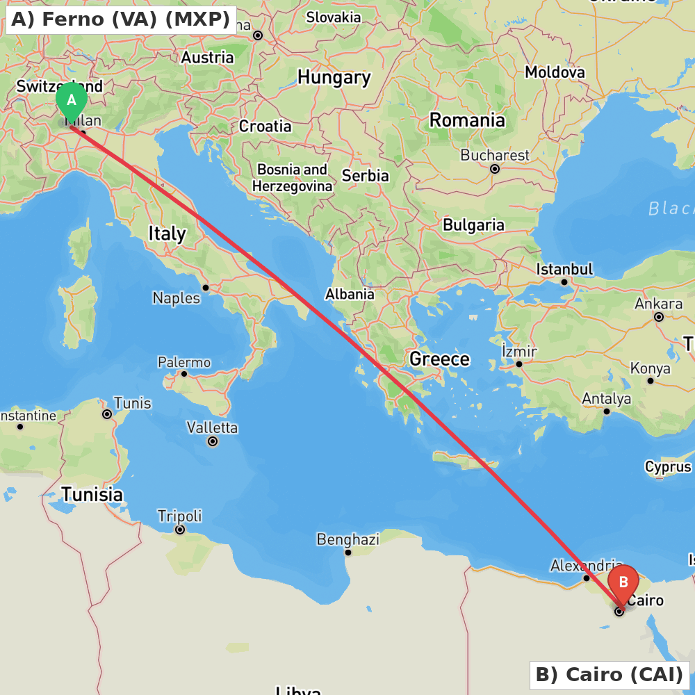 Flight route map from Ferno (VA) to Cairo
