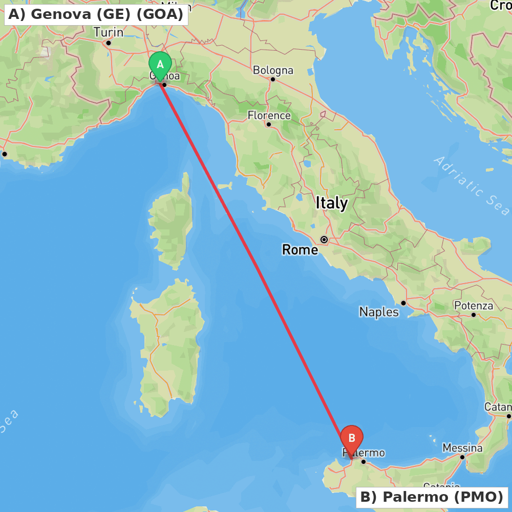 Flight route map from Genova (GE) to Palermo
