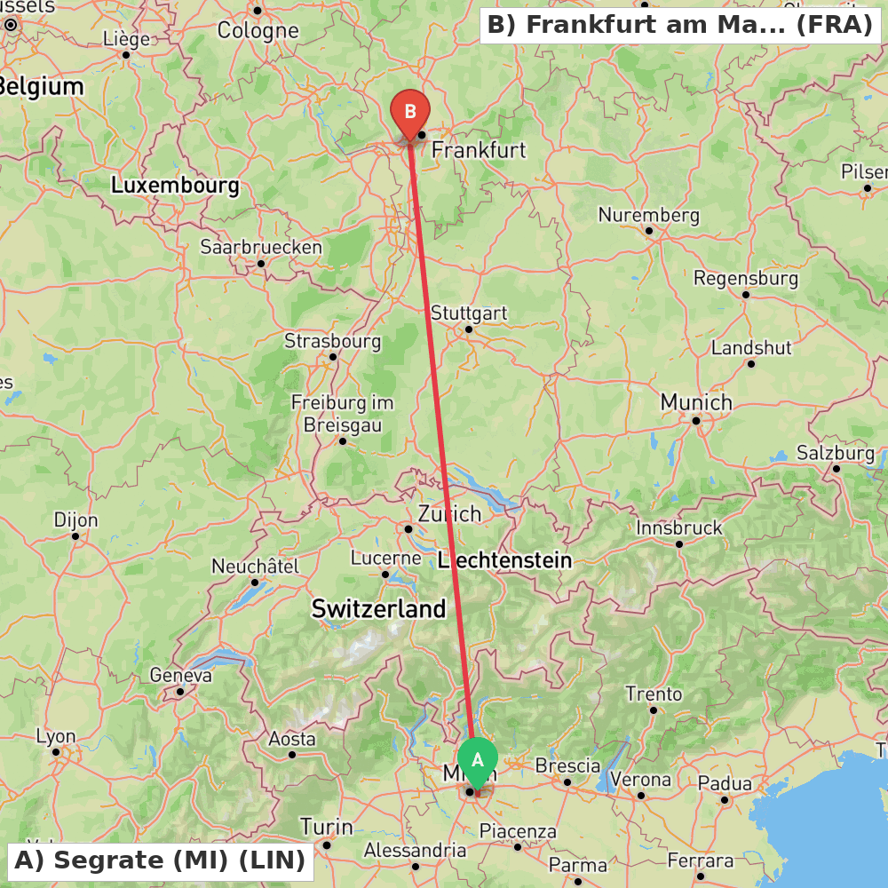 Flight route map from Segrate (MI) to Frankfurt am Main