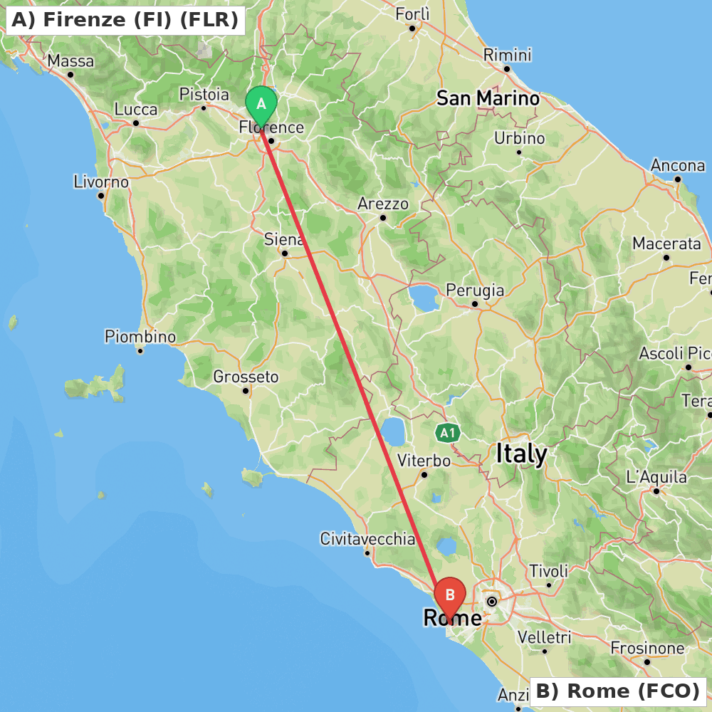 Flight route map from Firenze (FI) to Rome