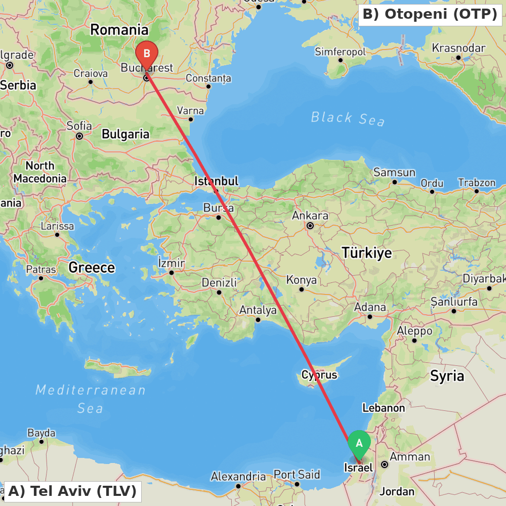 Flight route map from Tel Aviv to Otopeni