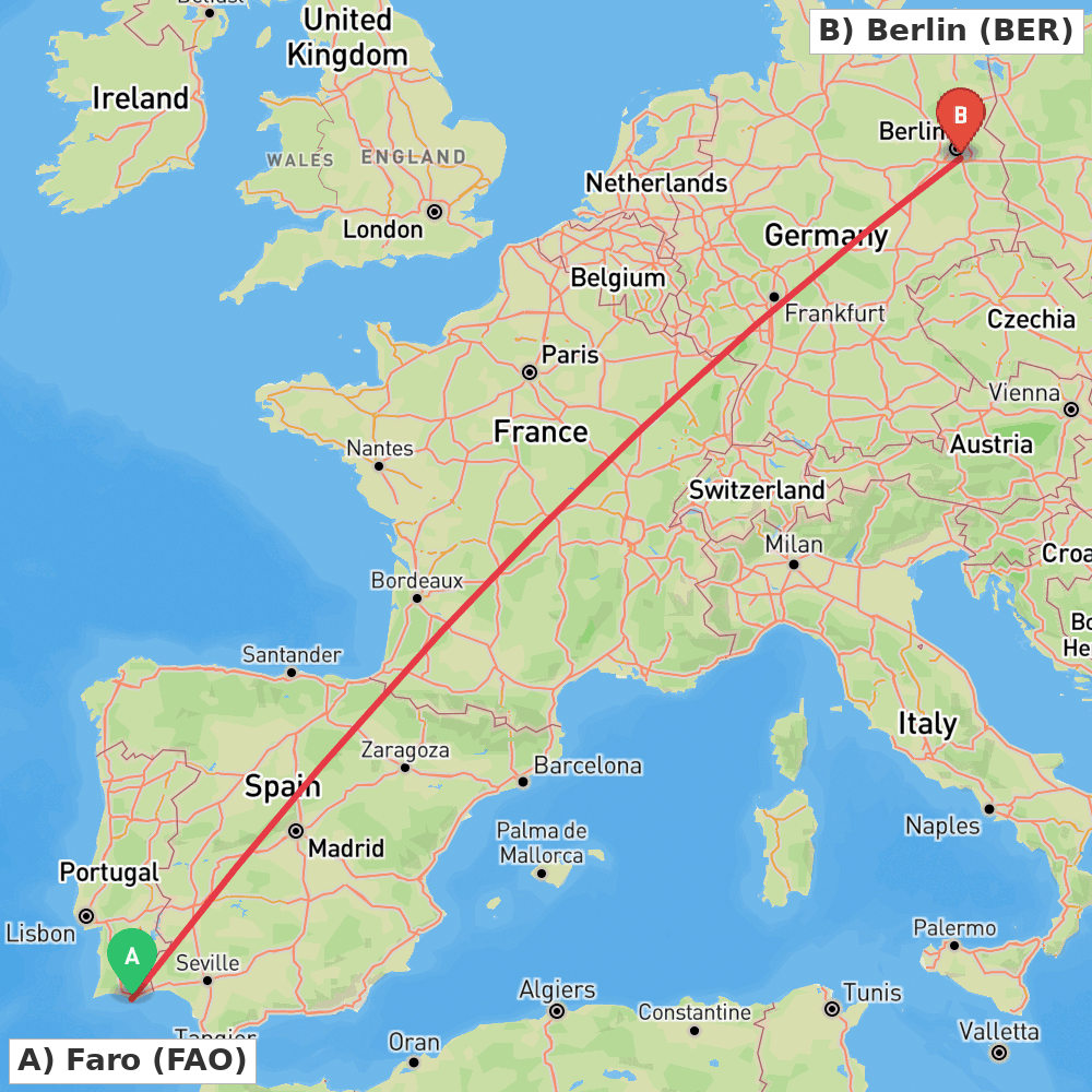 Flight route map from Faro to Berlin