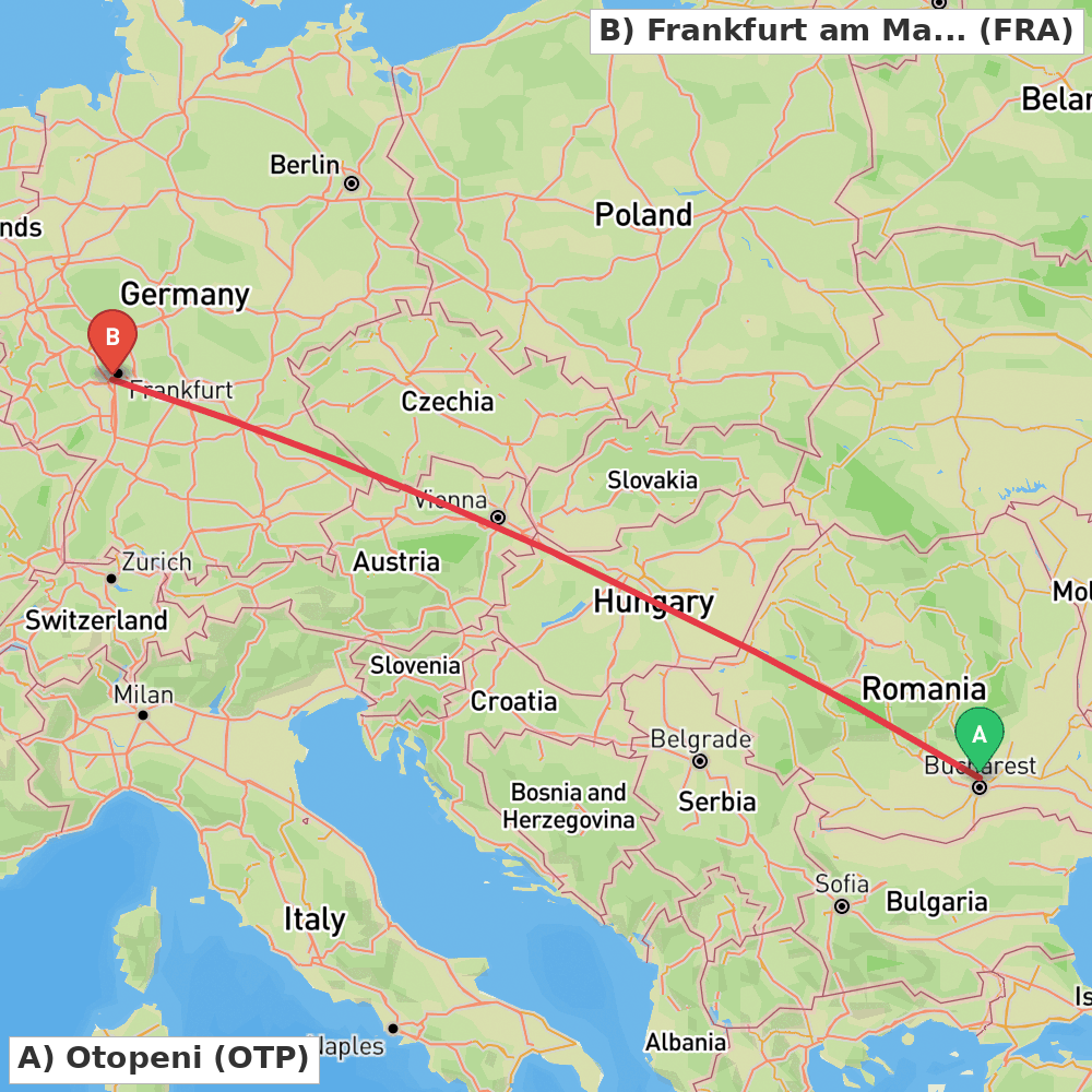 Flight route map from Otopeni to Frankfurt am Main