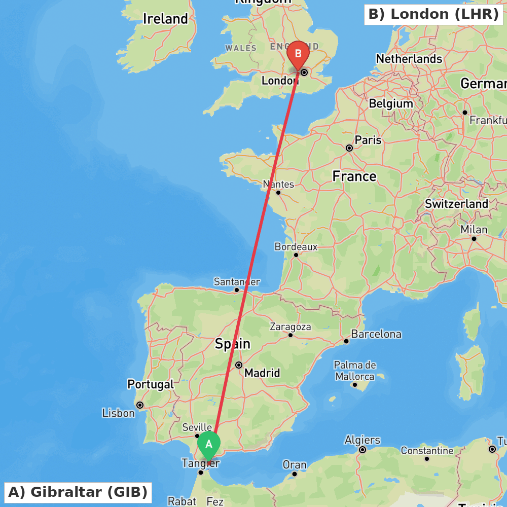 Flight route map from Gibraltar to London
