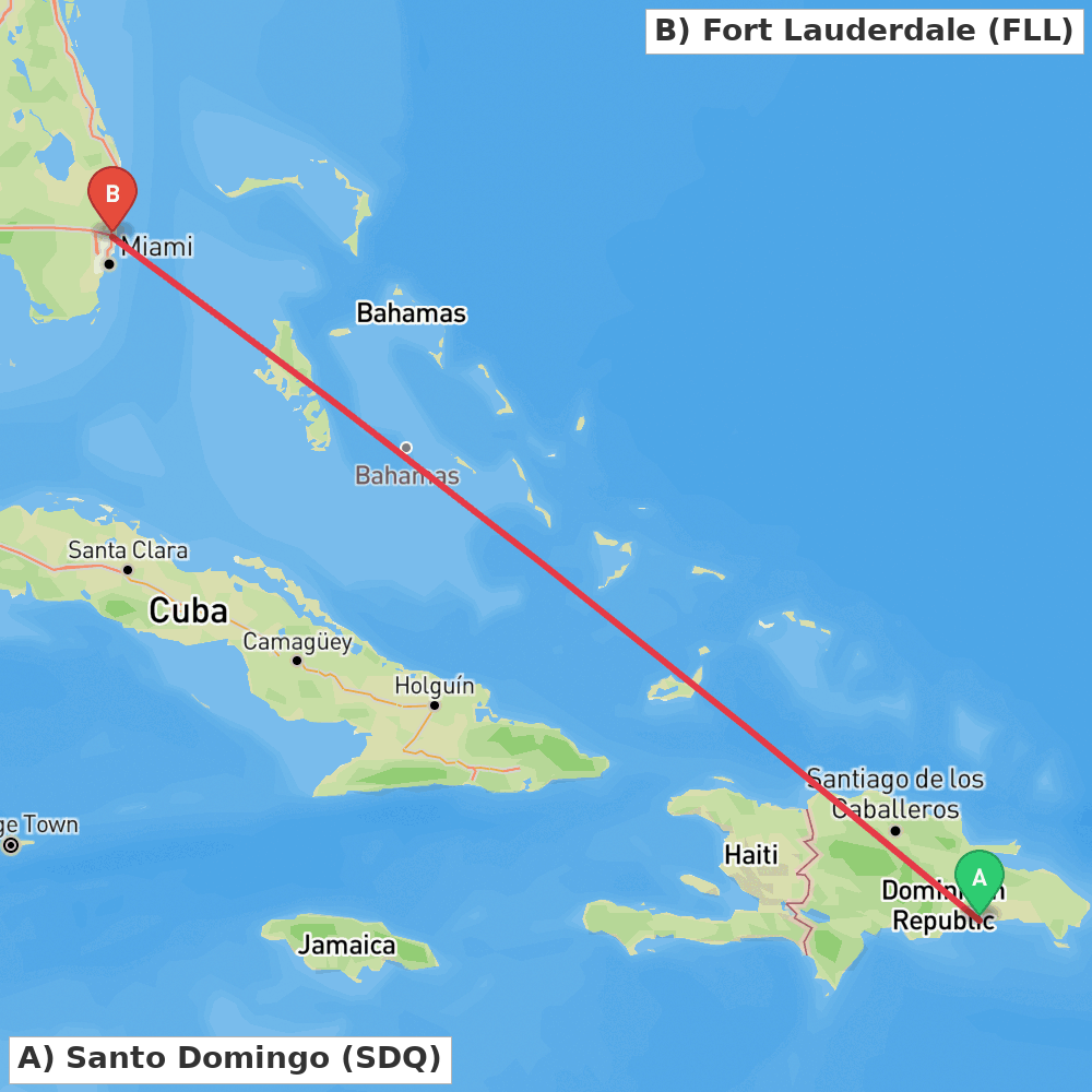 Flight route map from Santo Domingo to Fort Lauderdale