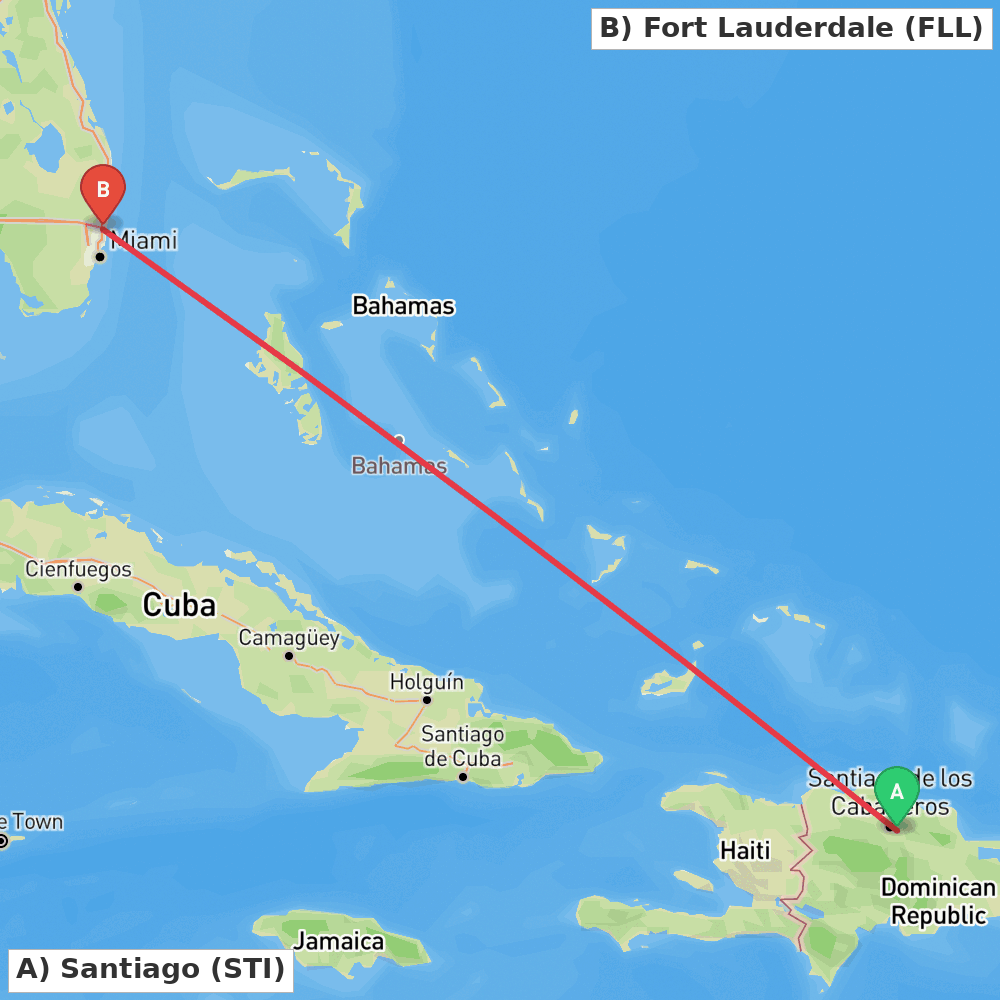 Flight route map from Santiago to Fort Lauderdale