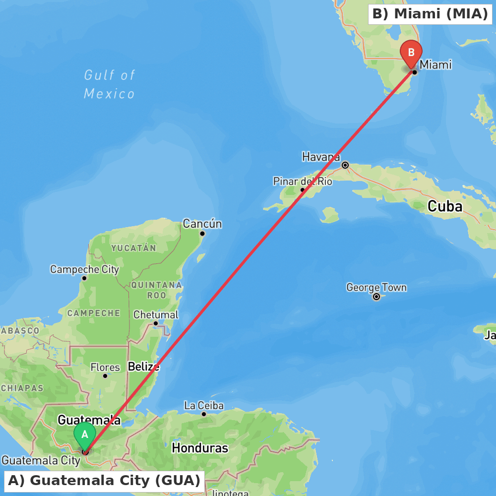 Flight route map from Guatemala City to Miami