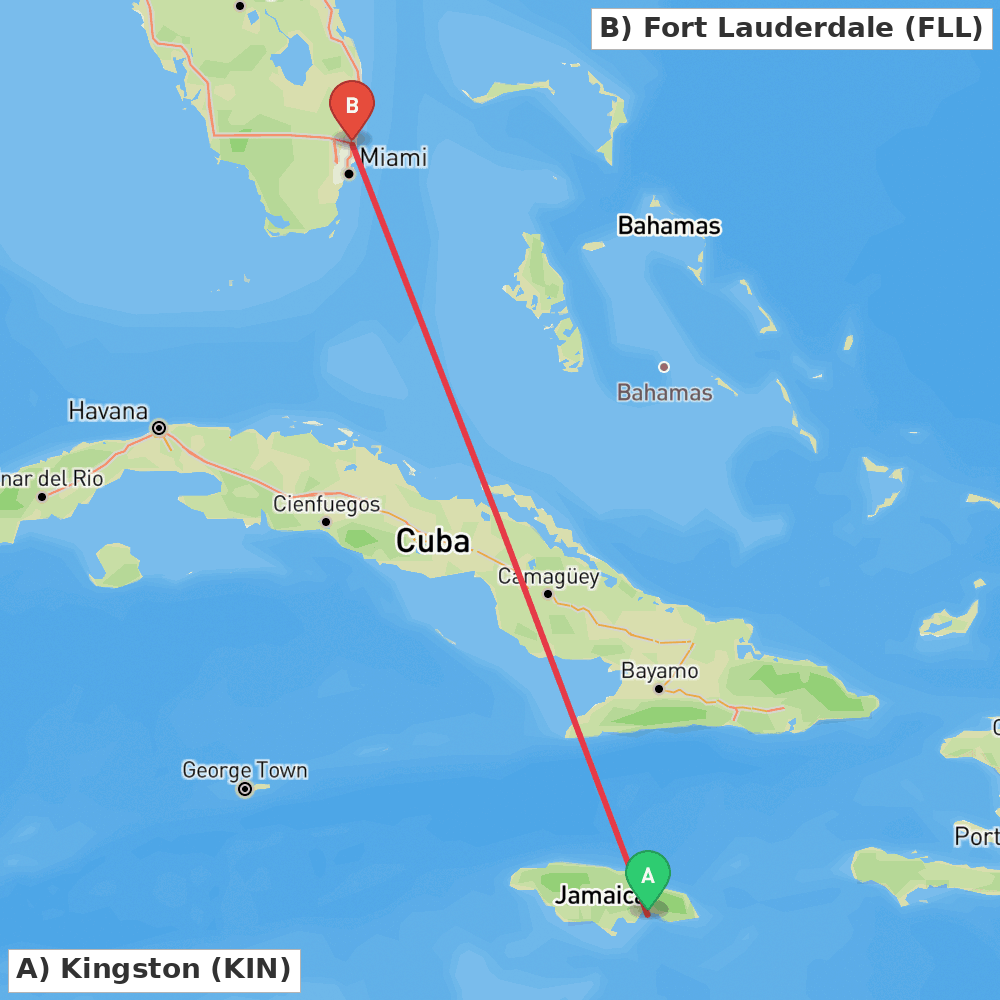 Flight route map from Kingston to Fort Lauderdale