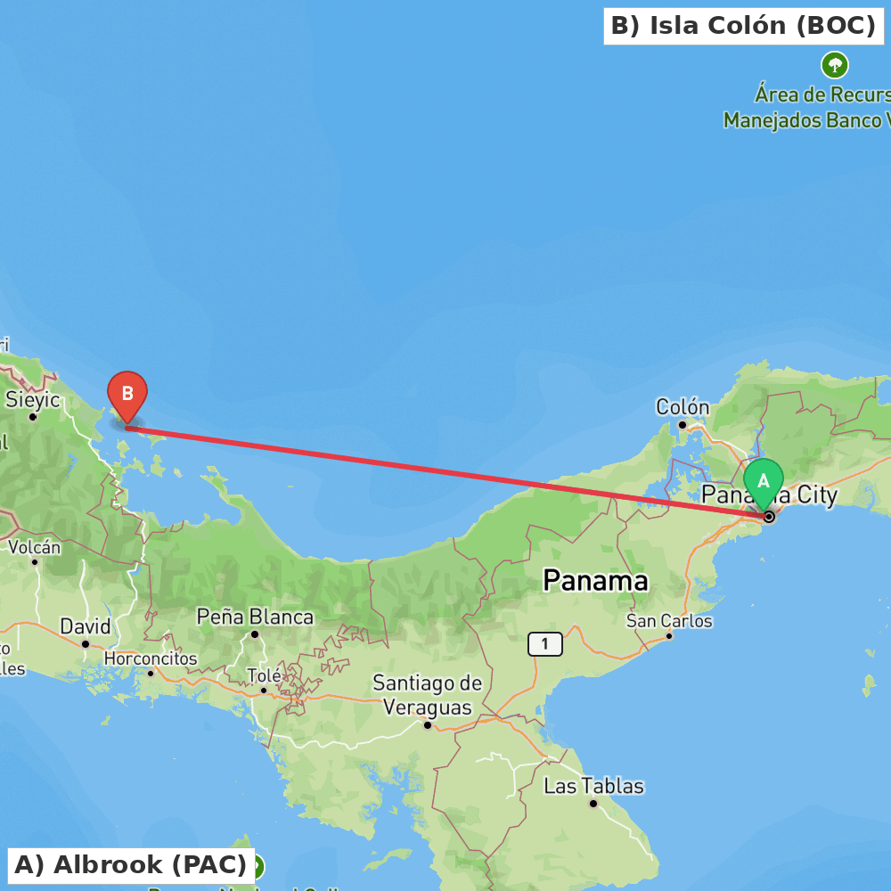 Flight route map from Albrook to Isla Colón