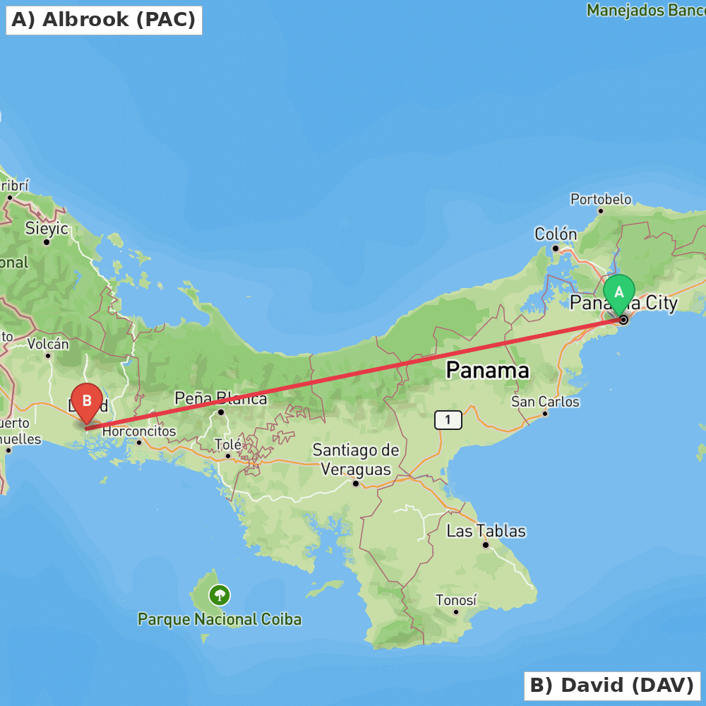 Flight route map from Albrook to David