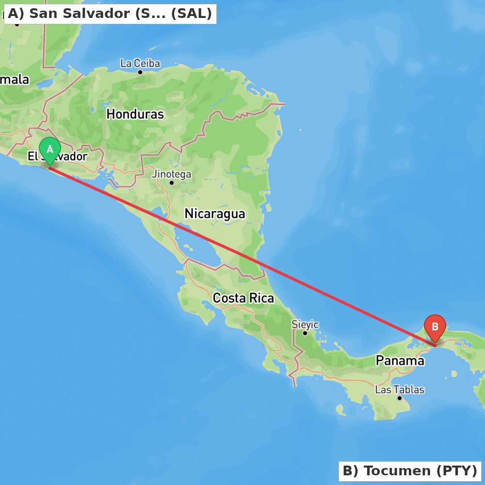 Flight route map from San Salvador (San Luis Talpa) to Tocumen