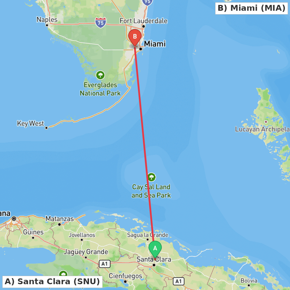 Flight route map from Santa Clara to Miami