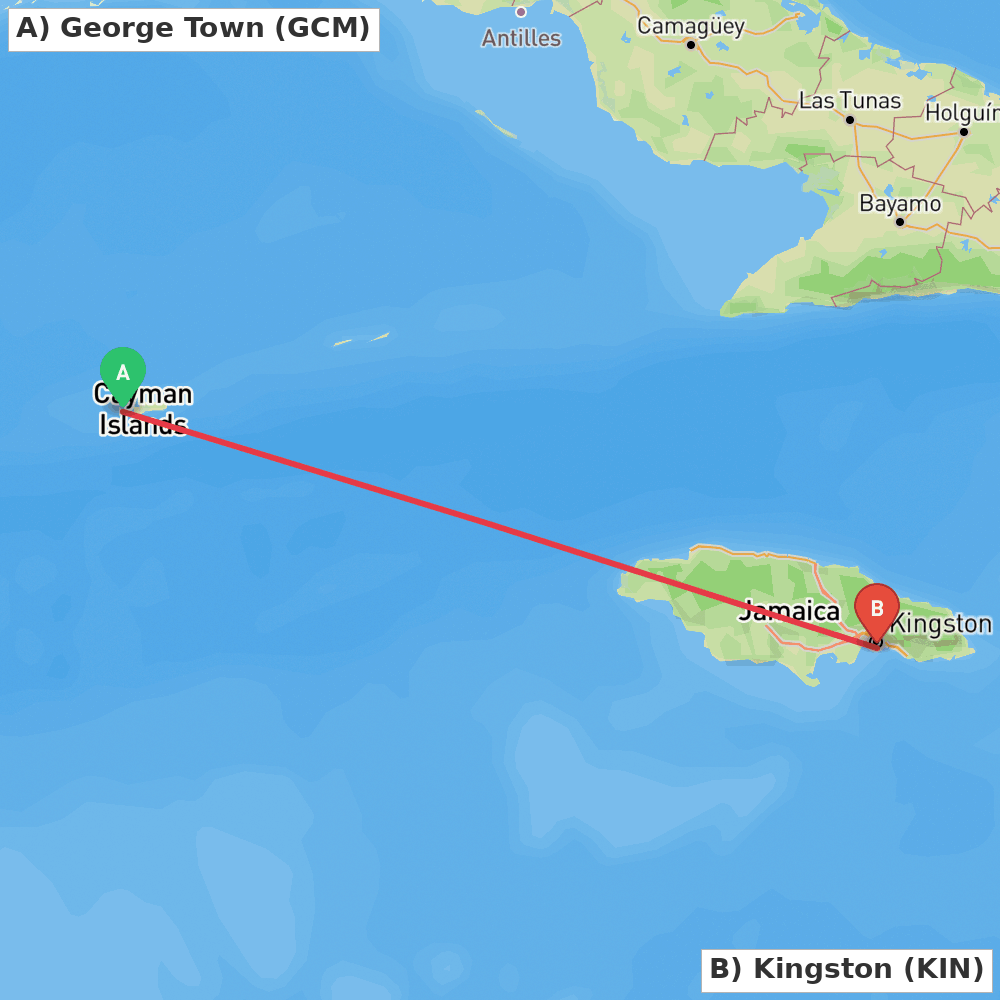 Flight route map from George Town to Kingston